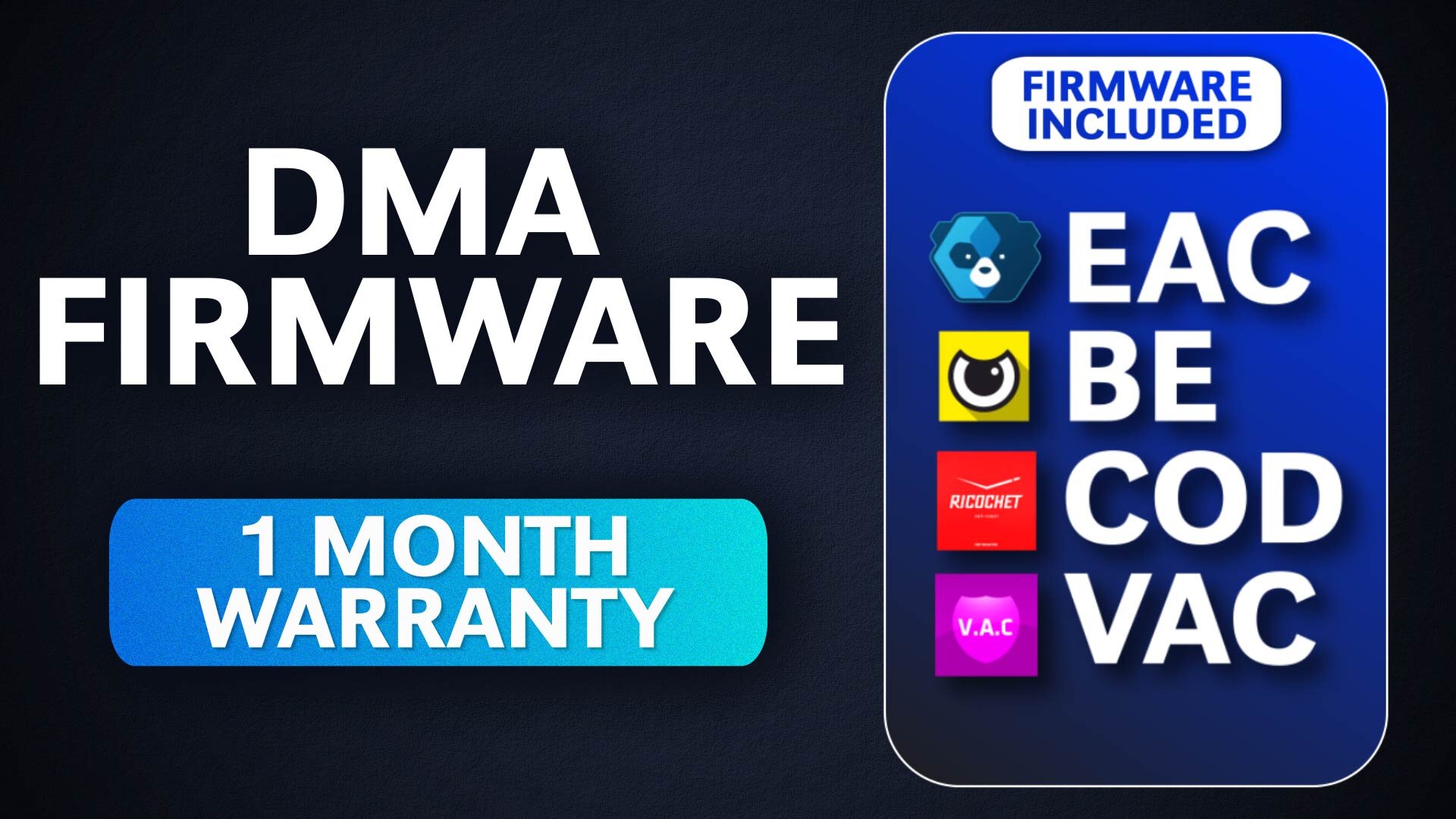 Emulated 1:1 FW EAC/BE/COD/VAC. 1 Month Warranty