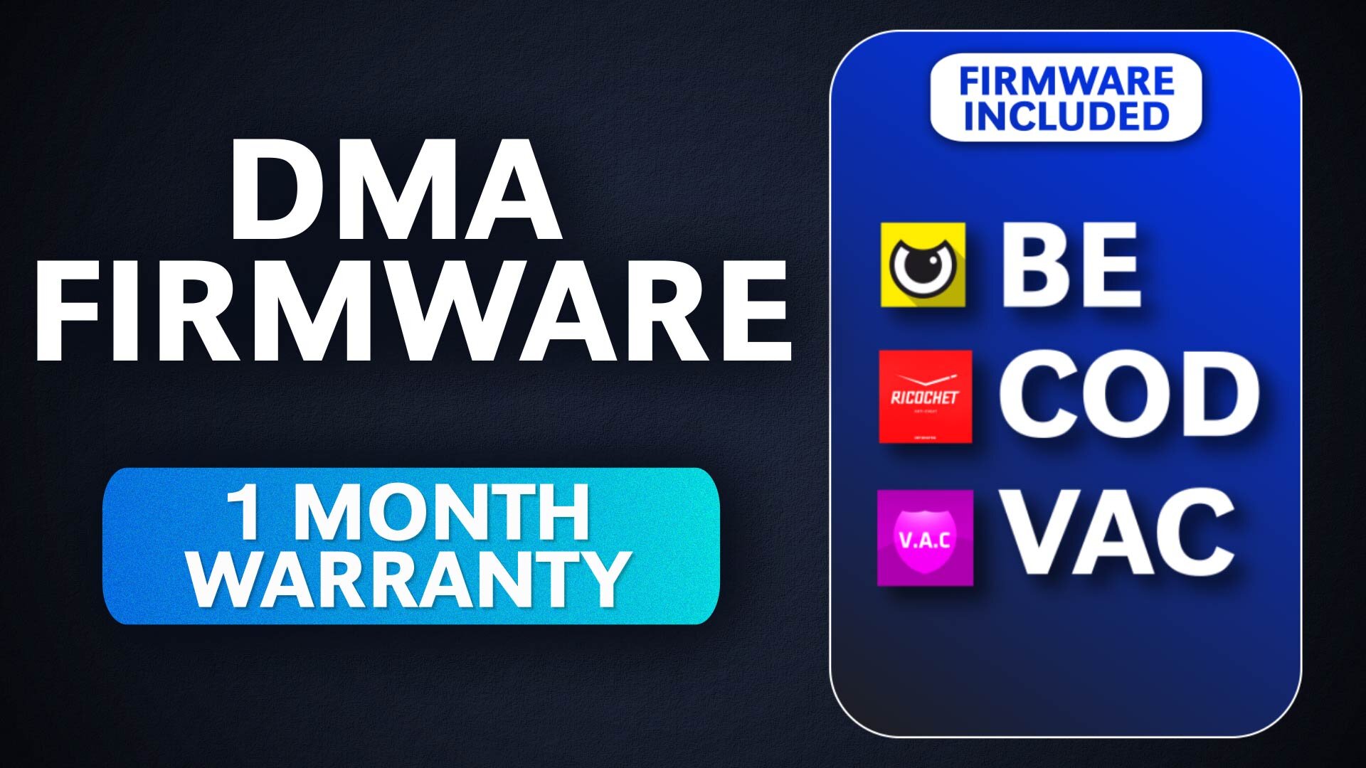 Emulated 1:1 FW BE/COD/VAC. 1 Month Warranty 